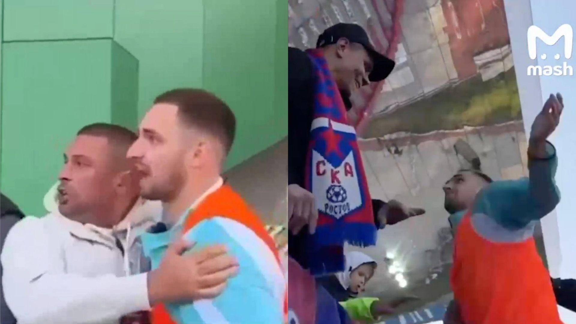 Михаил Литвин на матче Медиалиги (слева) / На матче Медиалиги с Сергеем Полыниным