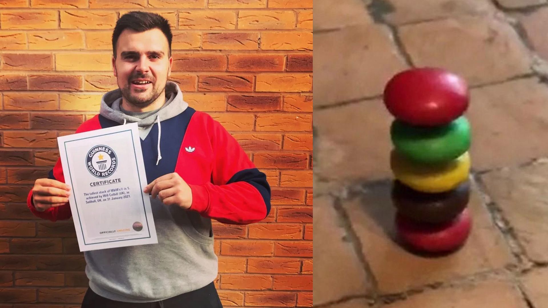 Уилл Катбилл смог сложить друг на друга 5 конфет M&M's