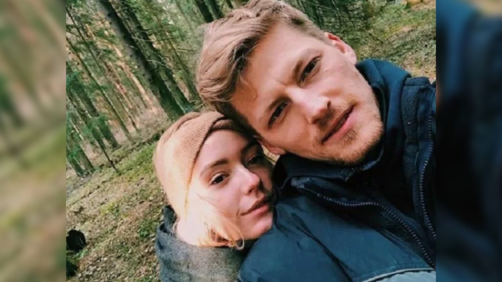 Виктория Агалакова и Максим Белбородов делают селфи в лесу