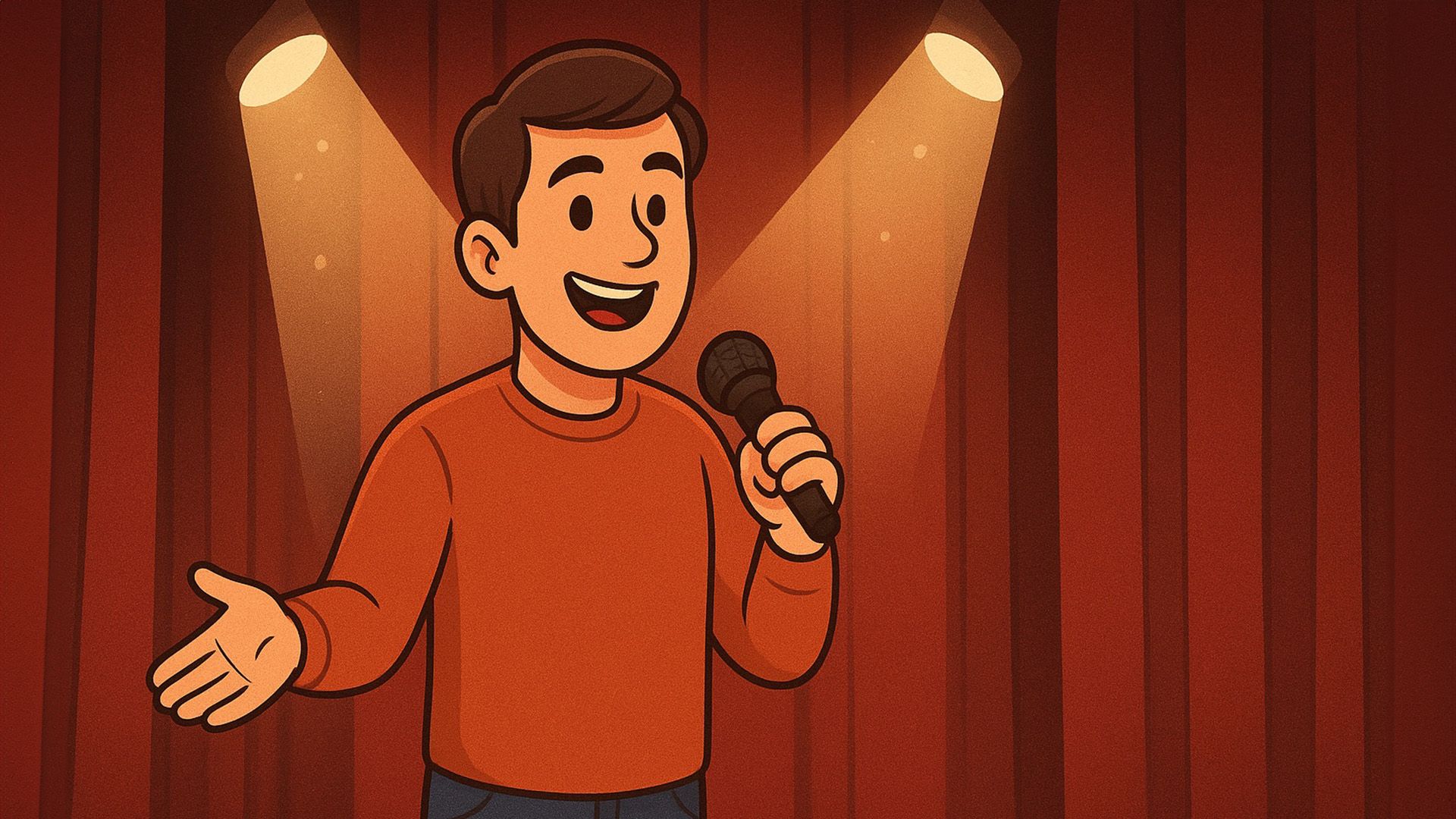 Мужчина стоит с микрофоном на сцене