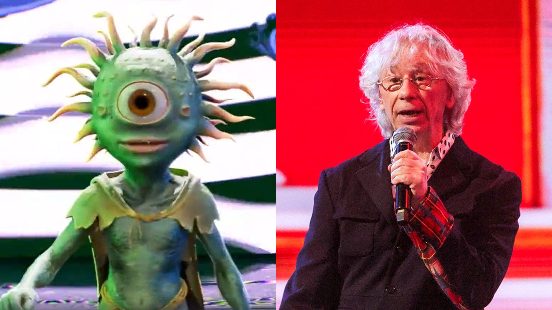 Слева голограмма чуда-юда, справа Аркадий Укупник поёт