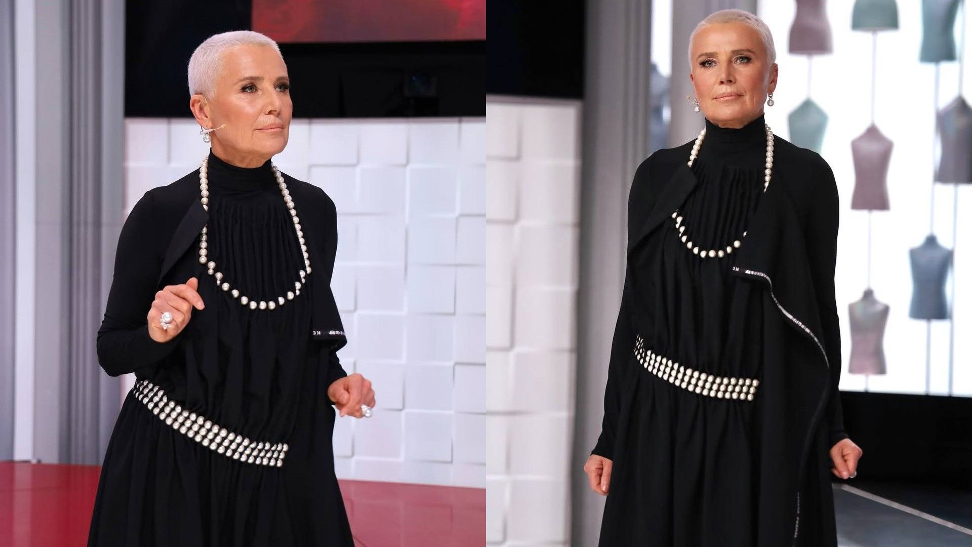 Лилия Рах в чёрном платье, вид в профиль и в анфас