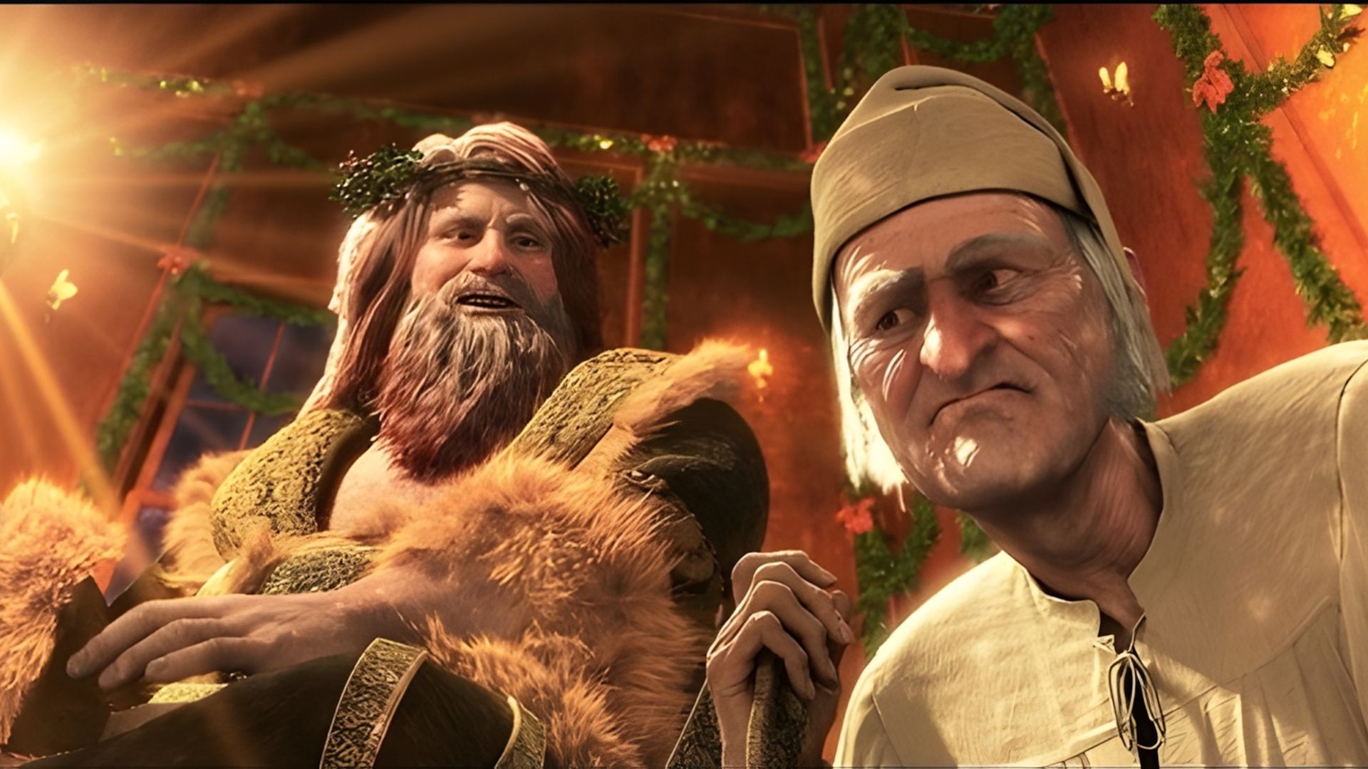 Эбенезер Скрудж и дух Рождества, ракурс снизу