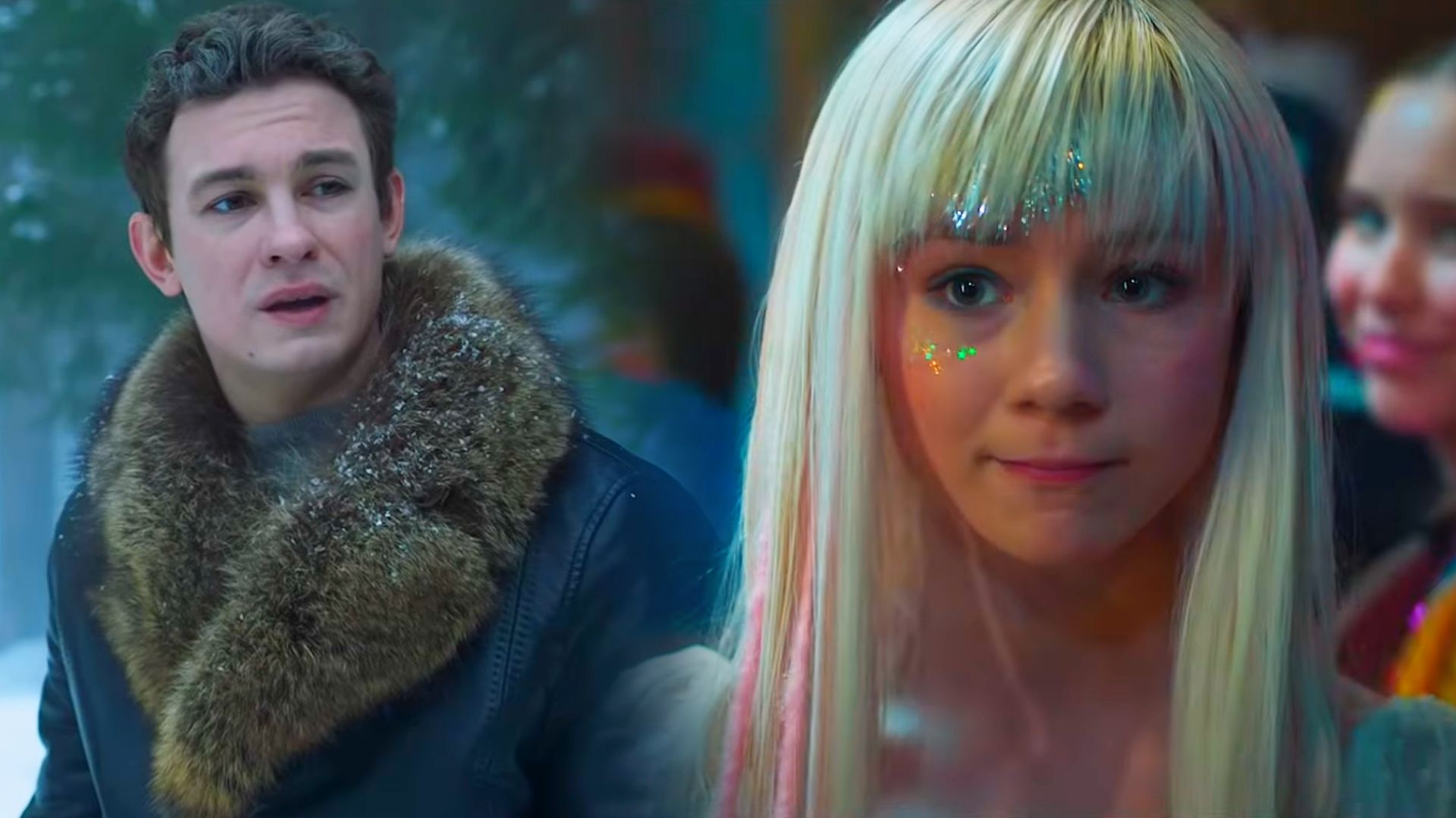 Парень в кожаной куртке, справа девушка с белыми волосами