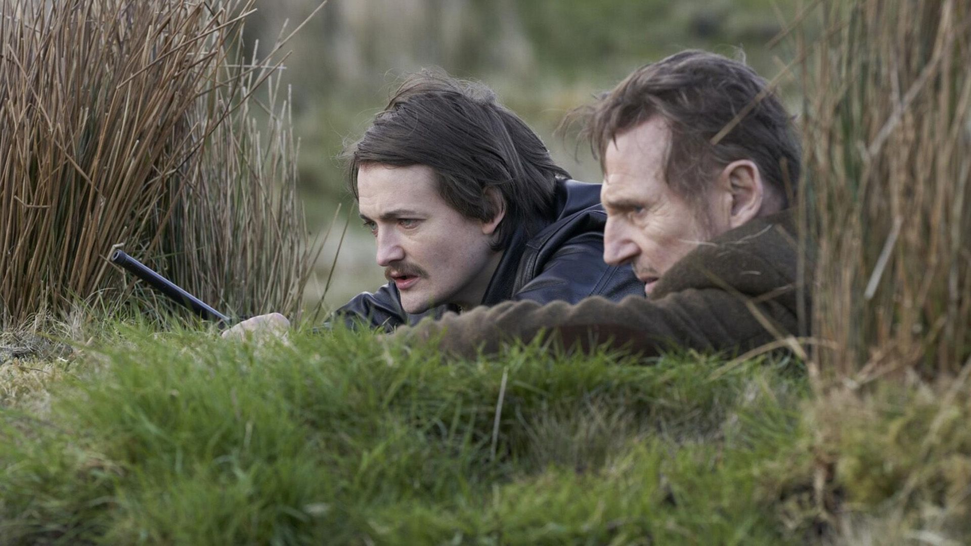 Джек Глисон и Лиам Нисон выглядывают из высокой травы
