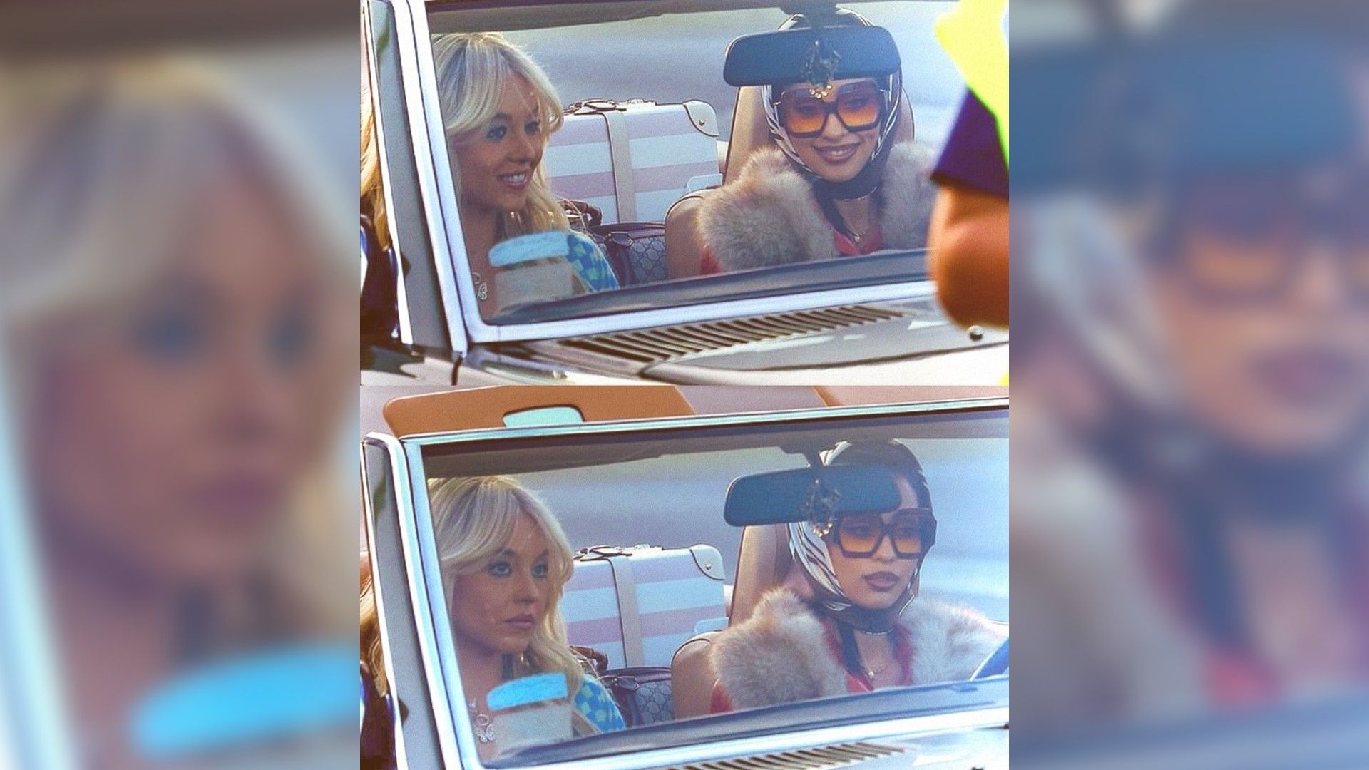 Алекса Деми и Сидни Суини за стеклом автомобиля