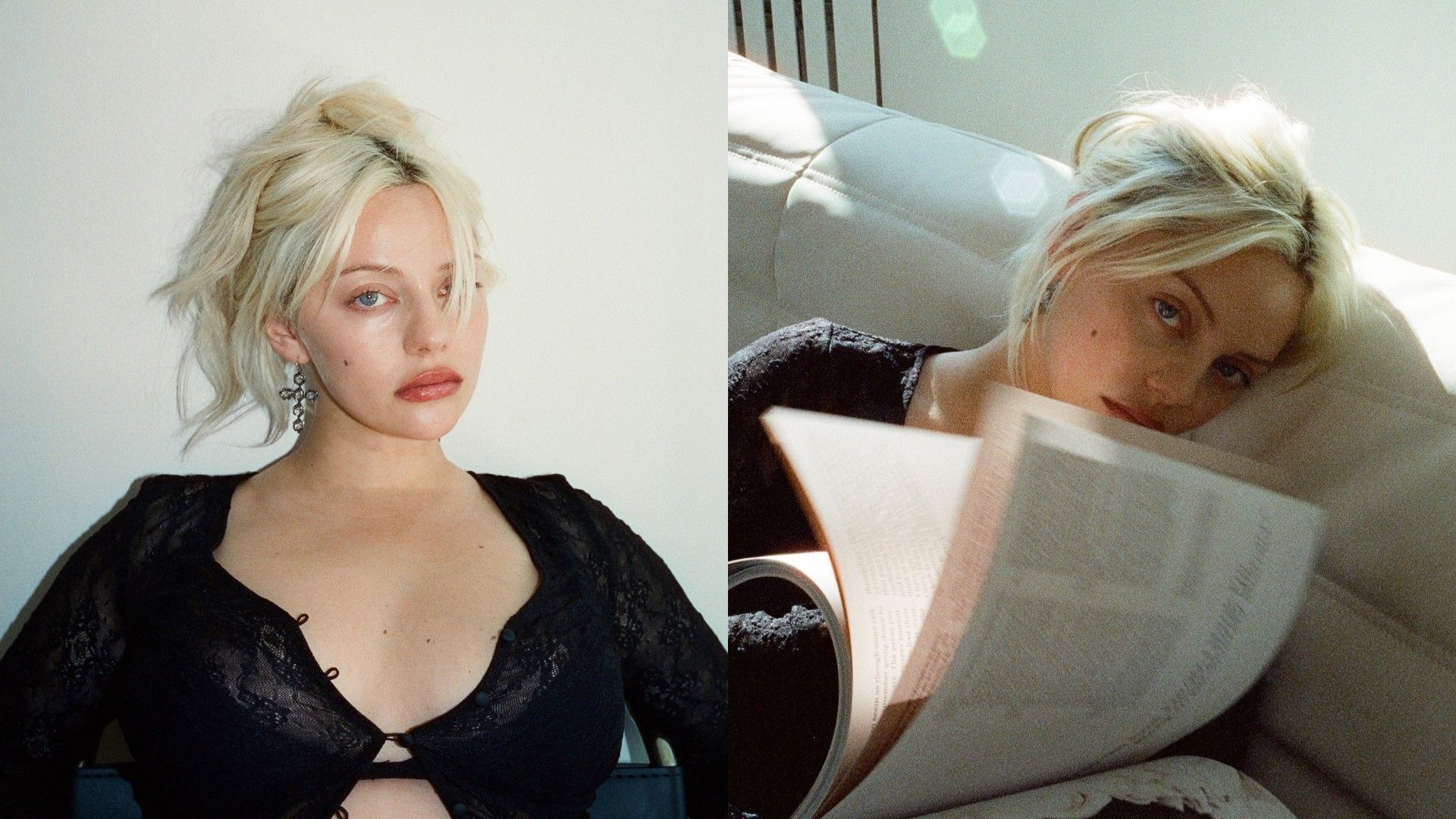 Катя Кищук позирует для рекламы, коллаж из двух фото