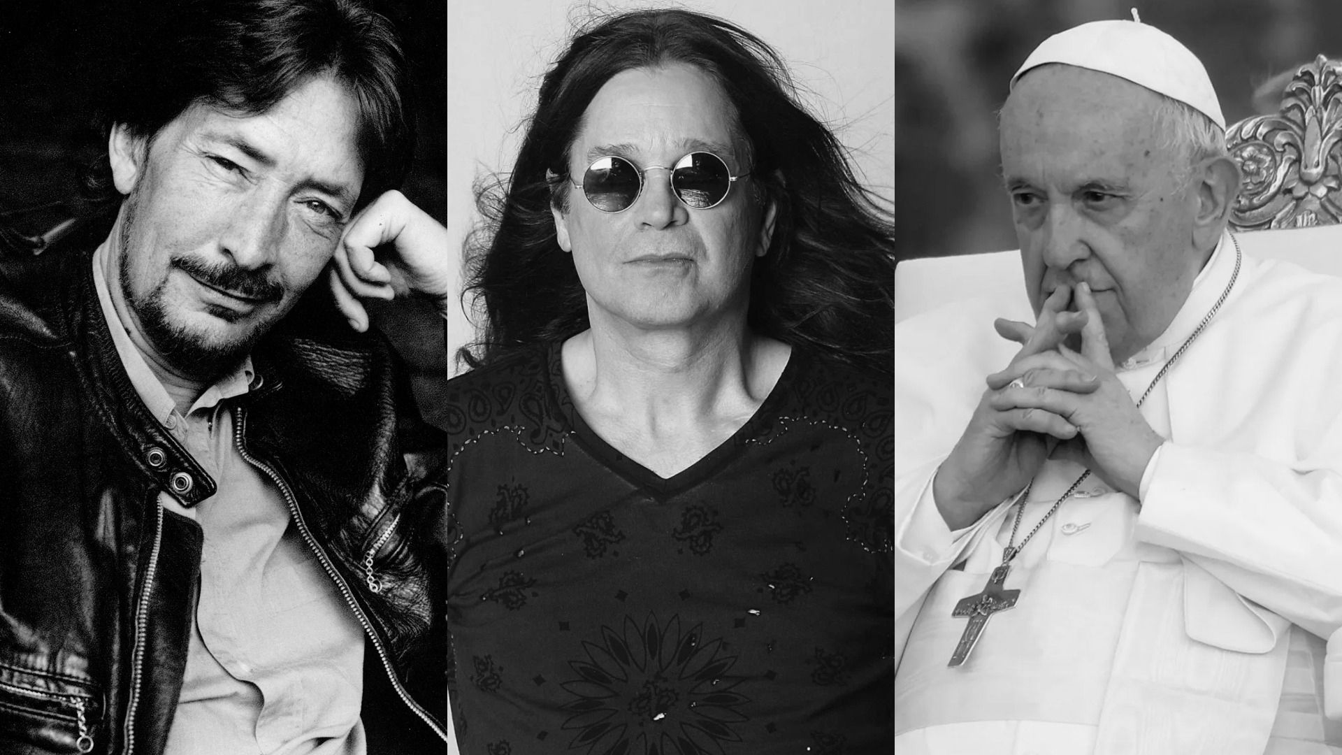 Мужчина в черной куртке, мужчина в очках с круглыми линзами, мужчина с крестом на груди