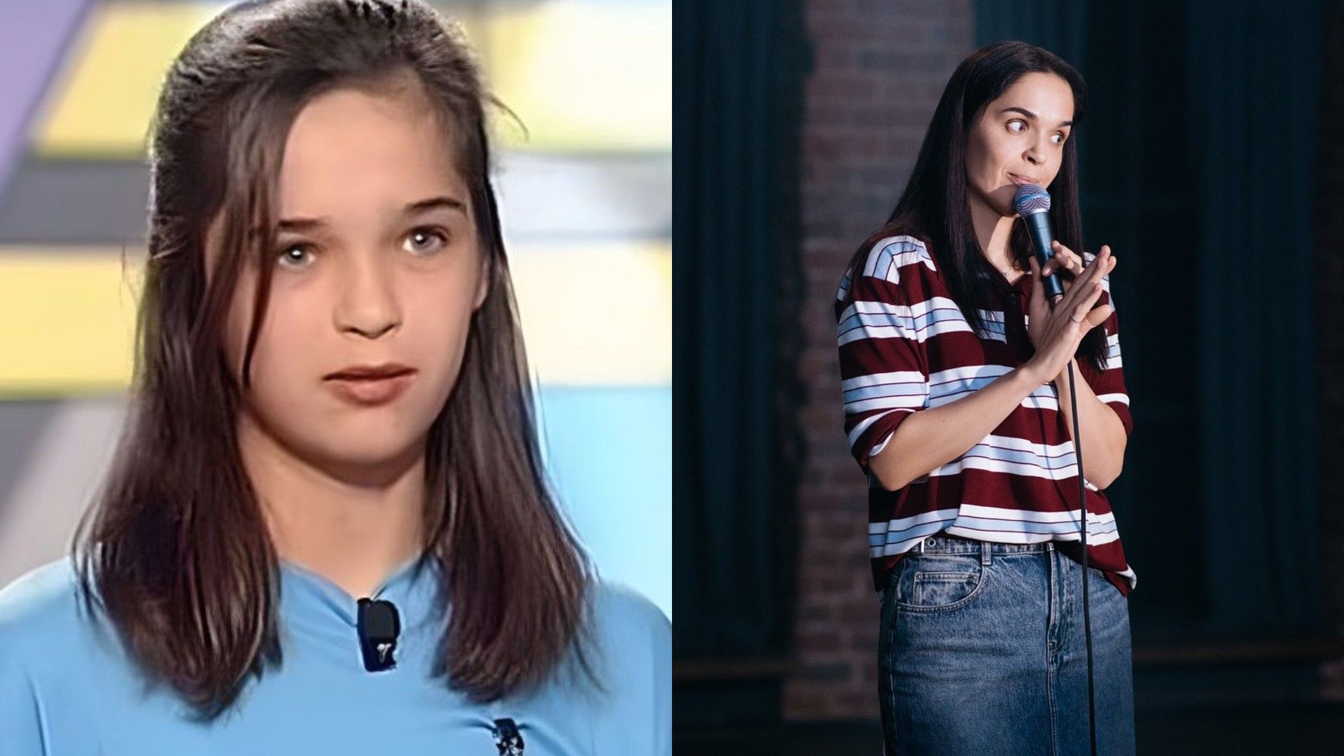 Юлия Ахмедова в шоу "Звёздный час" и в 2025 году, коллаж из двух фото