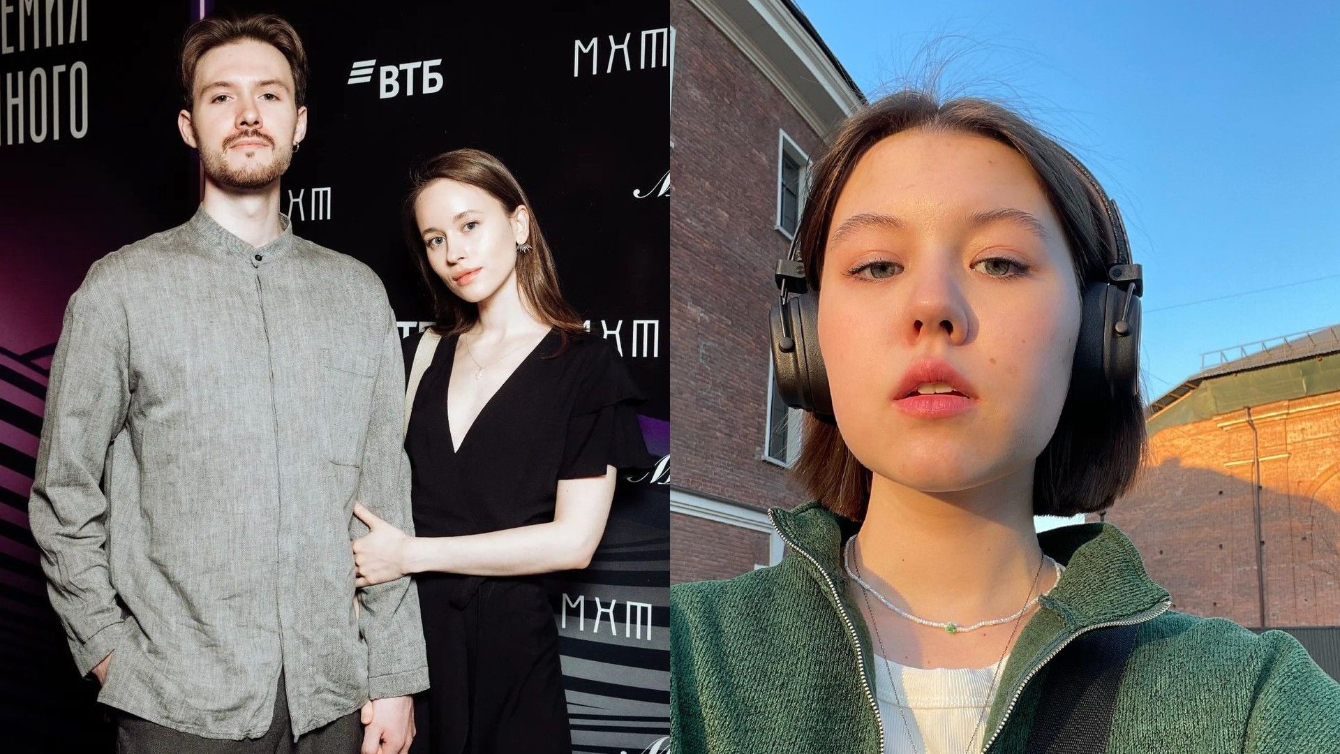 Андрей Гордин и Мария Кукушкина обнимаются в полный рост, справа селфи Таисии Гординой