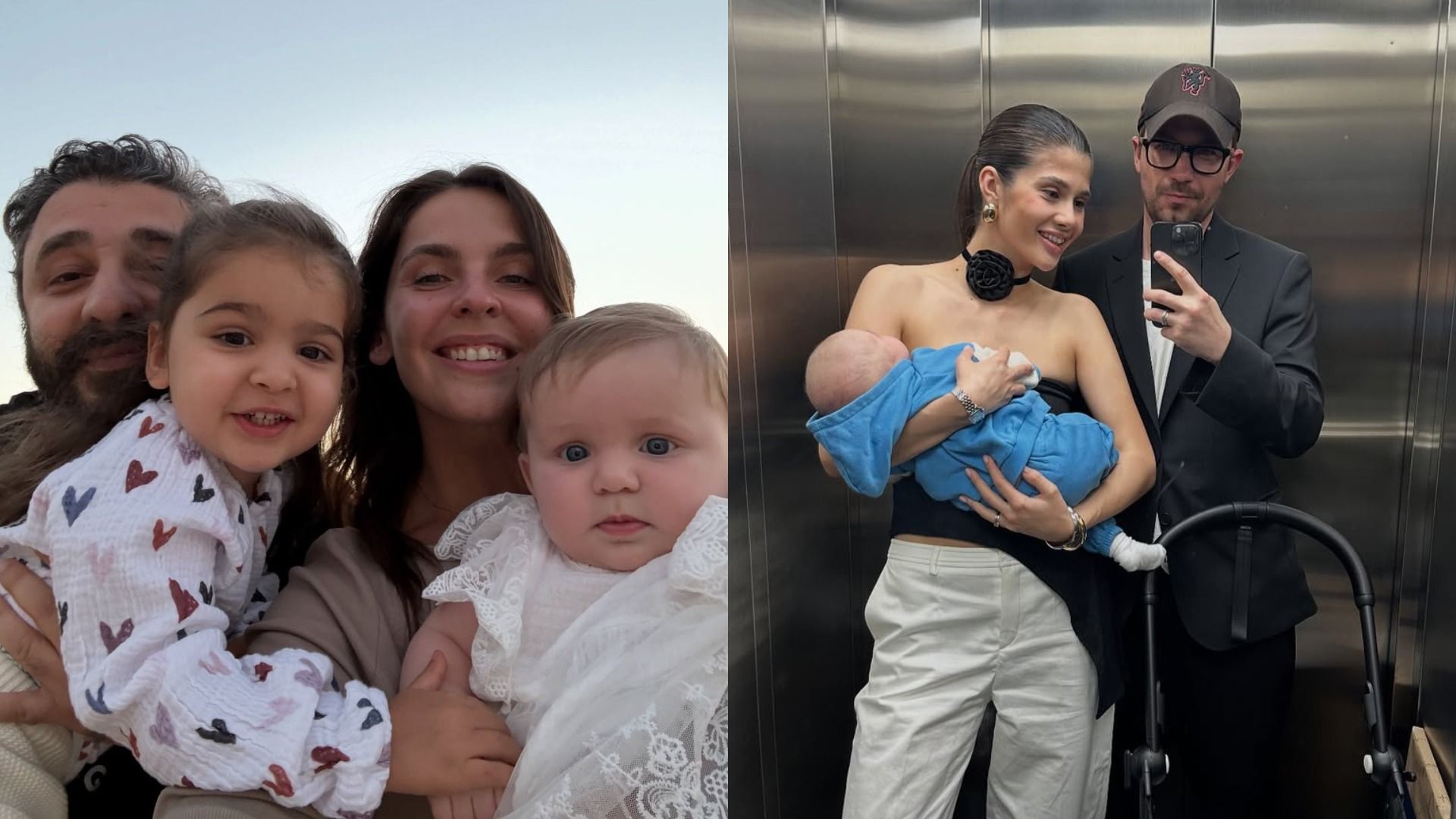 Мужчина и девушка с двумя детьми, справа парень и девушка с ребенком