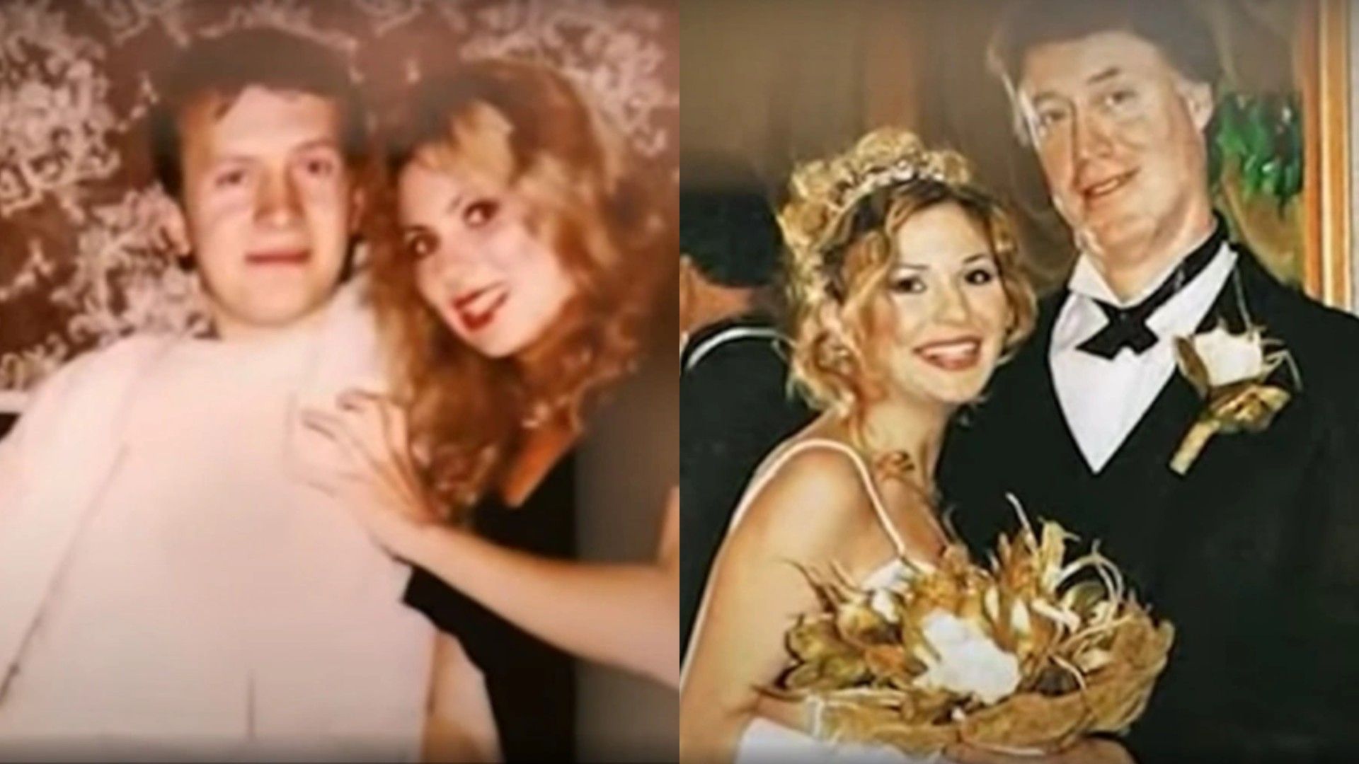 Коллаж из двух фото, слева Лариса Черникова с Андреем Черинковым, справа она с Джеймсом Фиоре