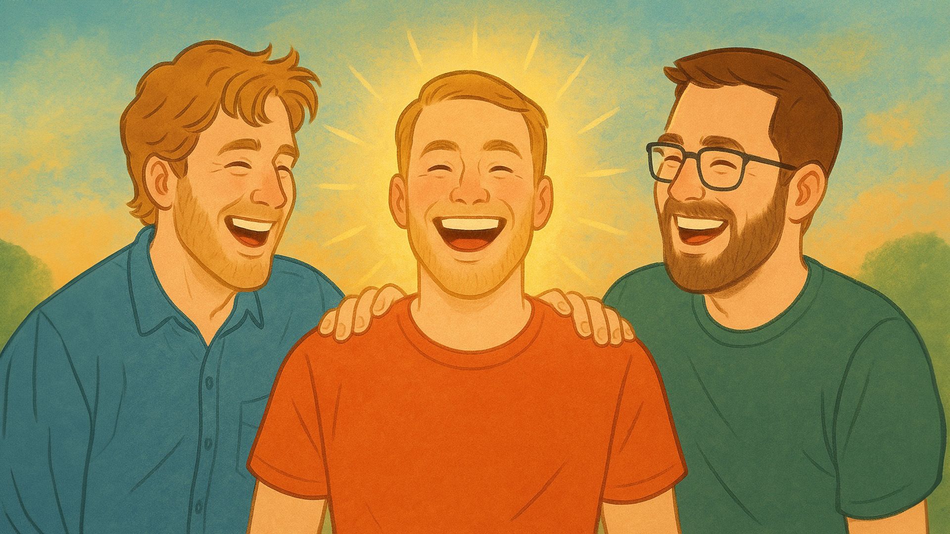 Трое друзей весело смеются