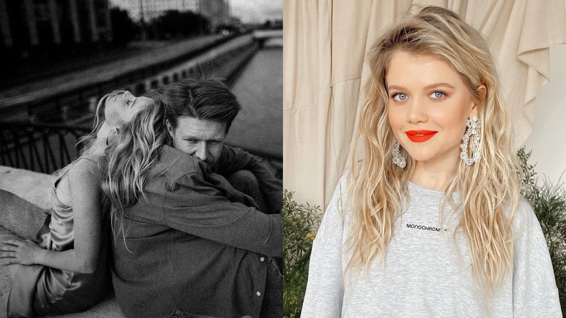 Мария Ивакова и Никита Ефремов сидят спина к спине, черно-белое фото, справа Маша Ивакова, лицо крупным планом