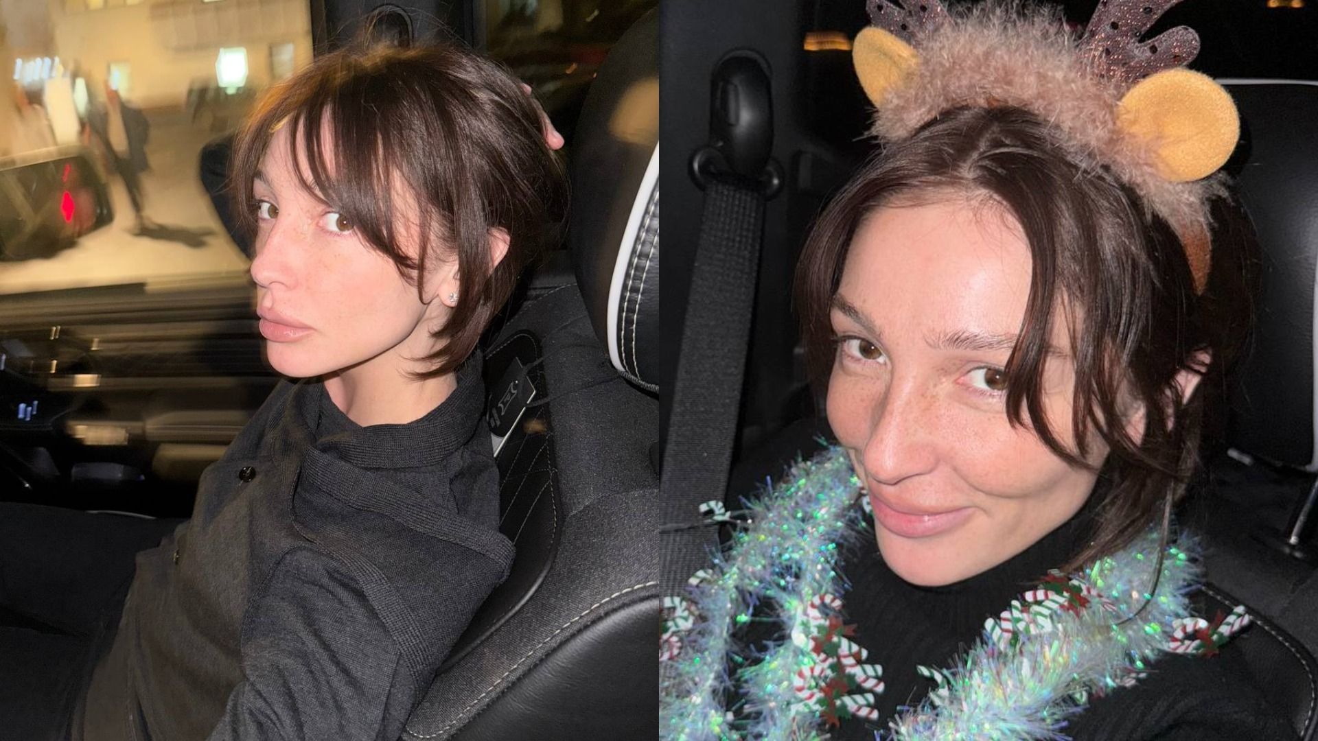 Девушка в черной водолазке сидит в салоне машины