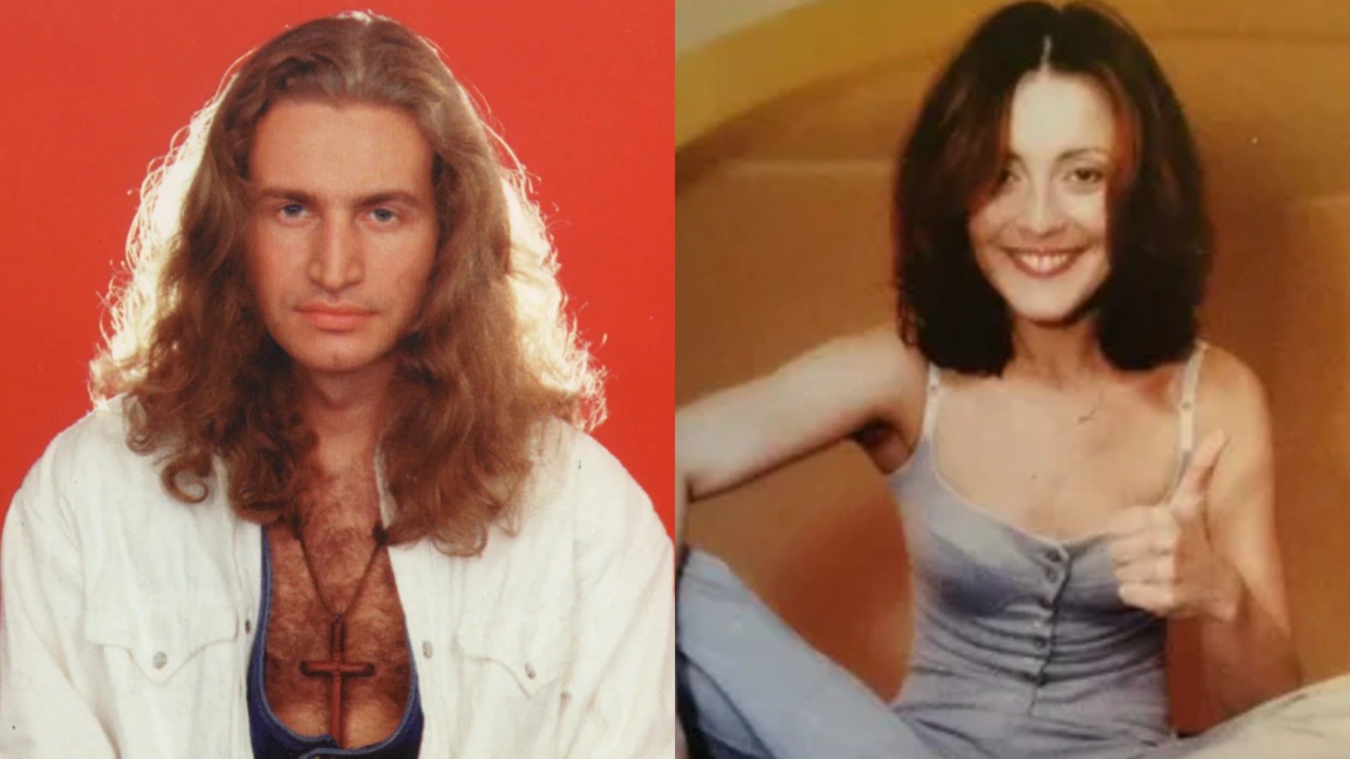 Молодые Леонид Агутин и Анжелика Варум, коллаж из двух фото