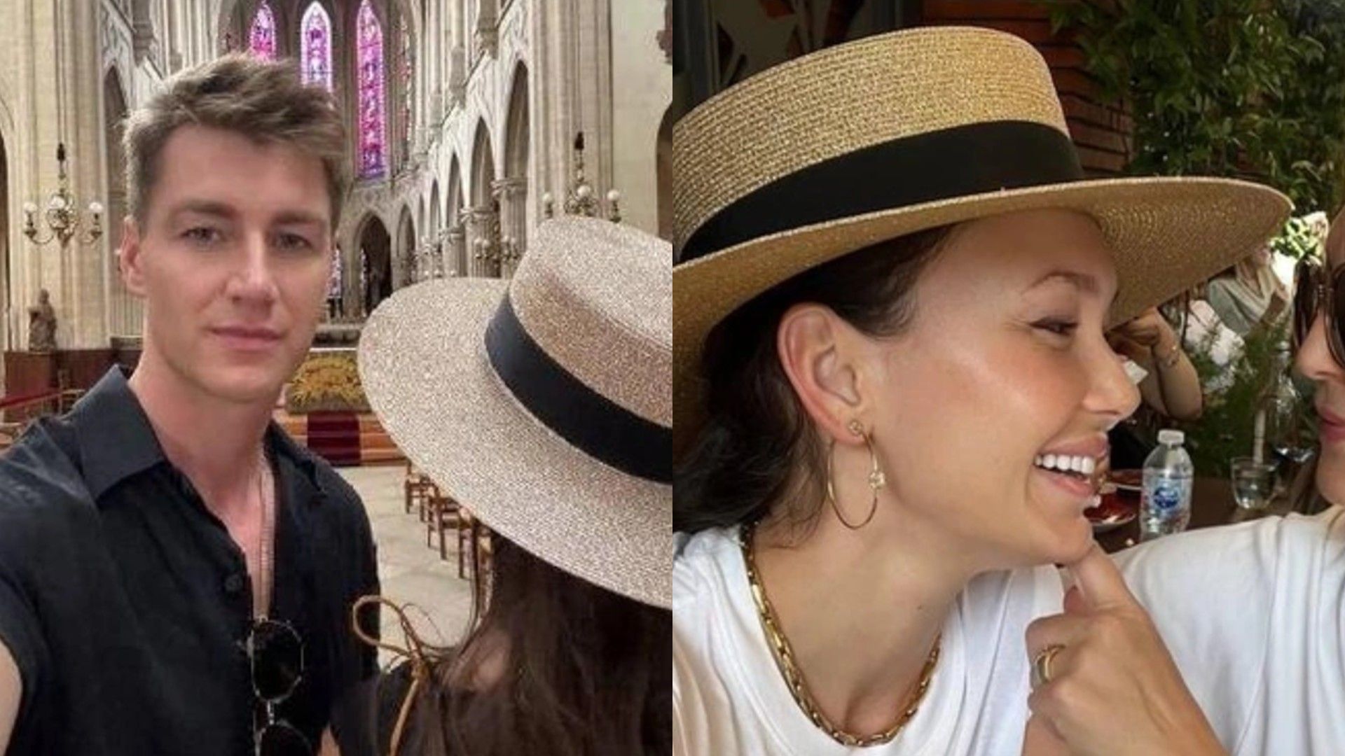 Слева Алексей Воробьёв делает селфи, справа фото Аиду Гарифуллиной в шляпке в профиль