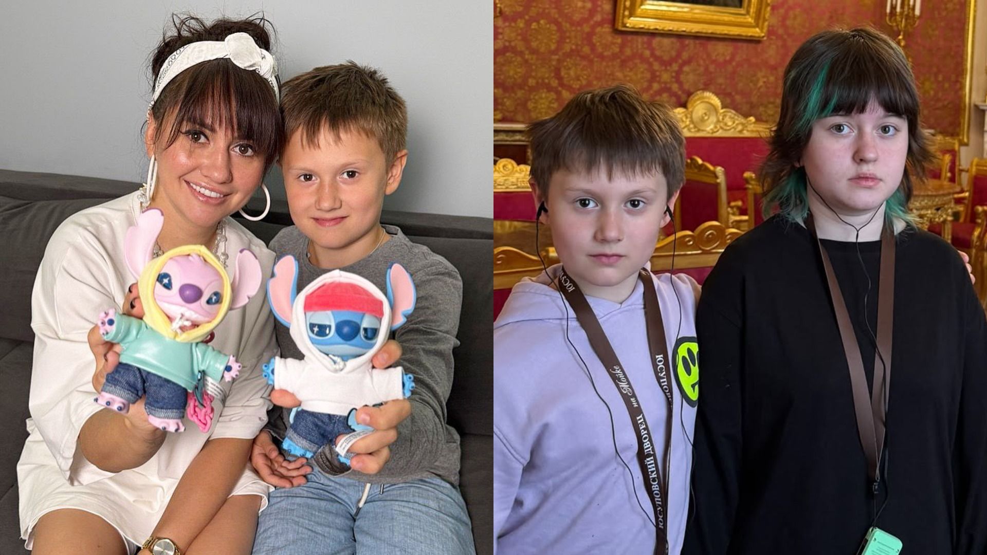 Девушка с двумя детьми улыбается