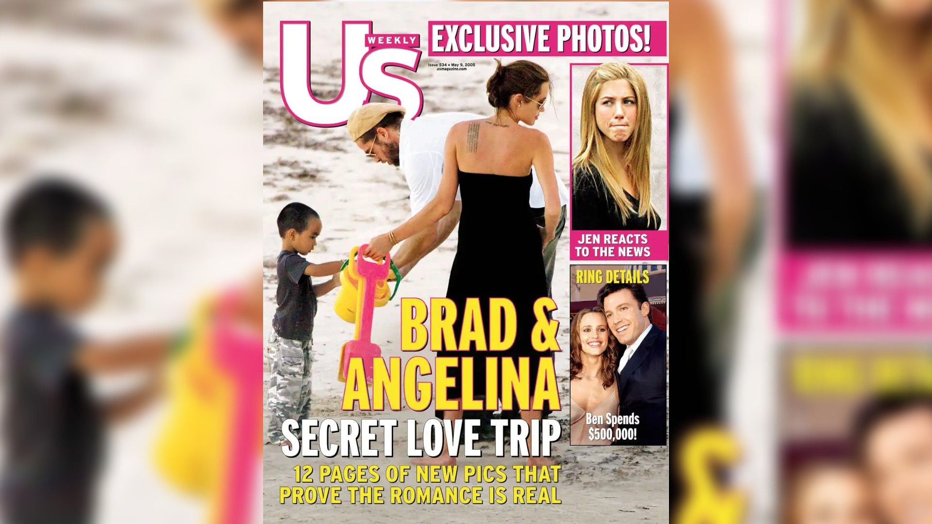 Обложка издания US Weekly с Джоли и Питтом на пляже