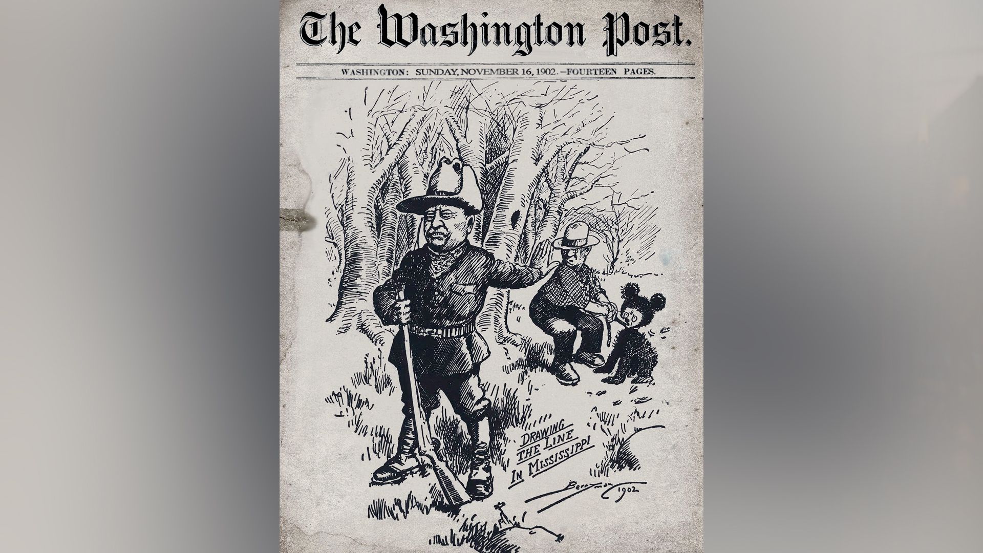 Карикатура с Теодором Рузвельтом и медведем в Washington Post