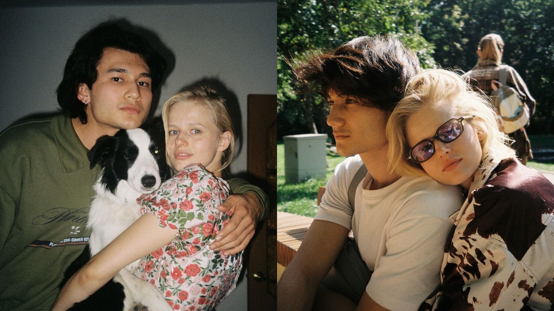 Актеры Давид Сократян и Саша Бортич обнимаются на пленочных фотографиях