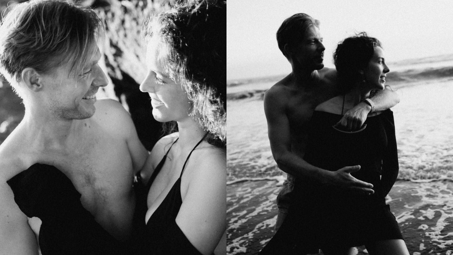 Актеры Никита Ефремов и Софья Гершевич на черно-белых фотографиях с Бали