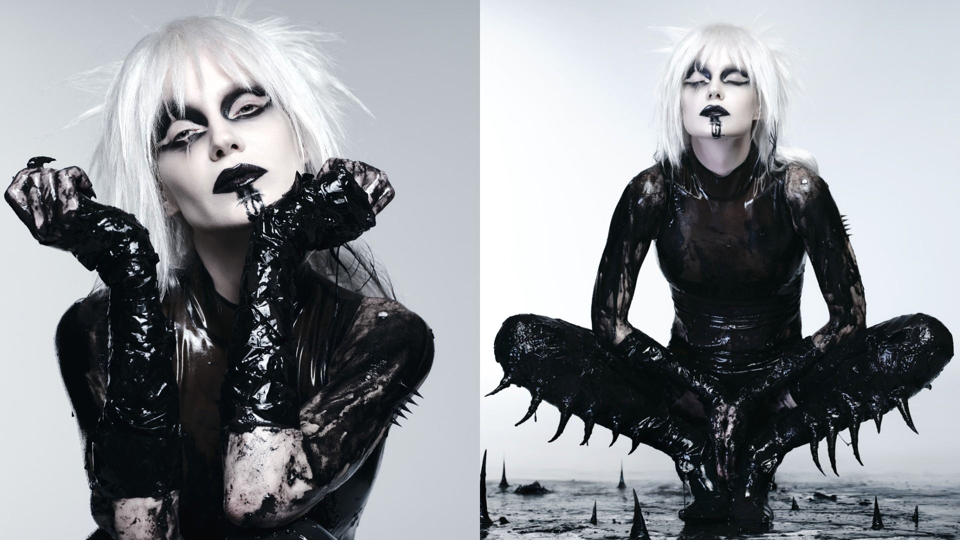 Фотосессия певицы Глюкозы с черной краской на теле