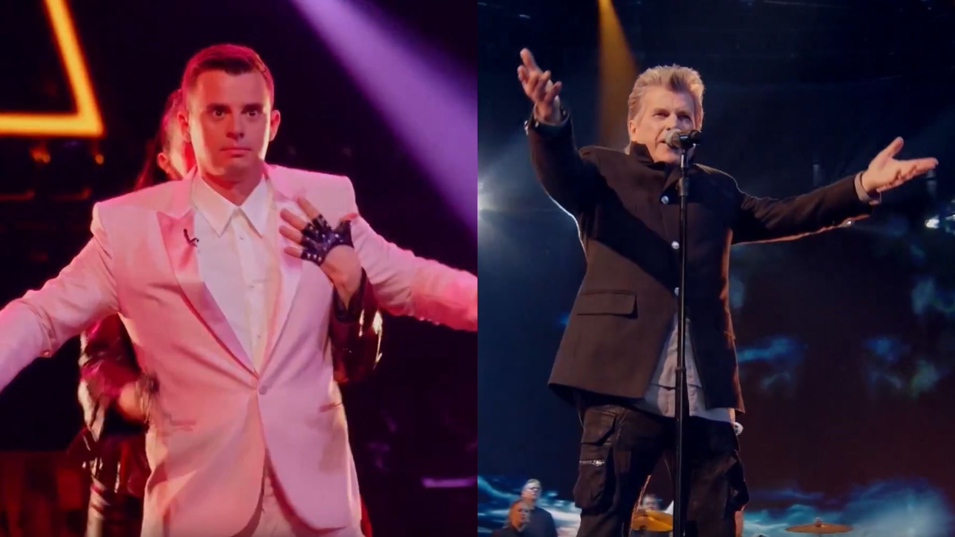 Певец Кирилл Туриченко и певец Алексей Глызин на сцене шоу "Суперстар! Битва сезонов"