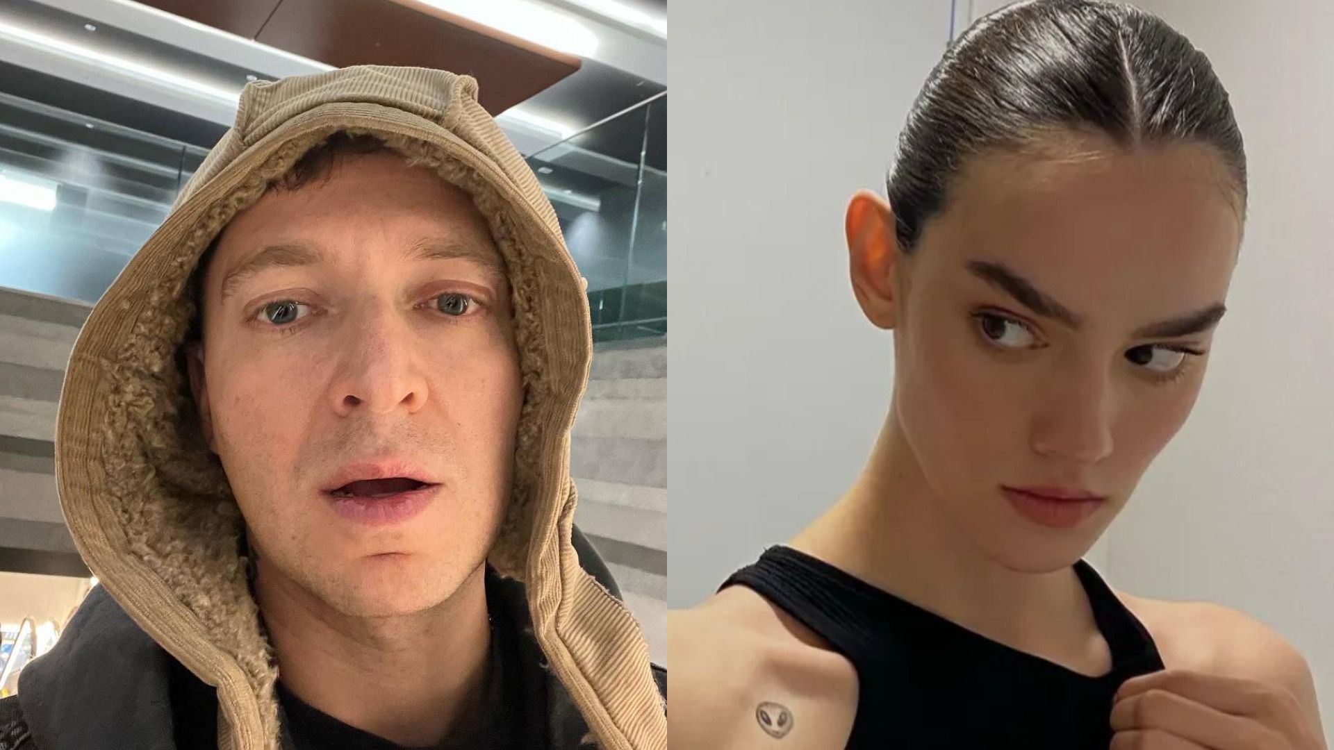 Рэпер Оксимирон* во время путешествия и модель Наталья Ещенко с татуировкой инопланетянина