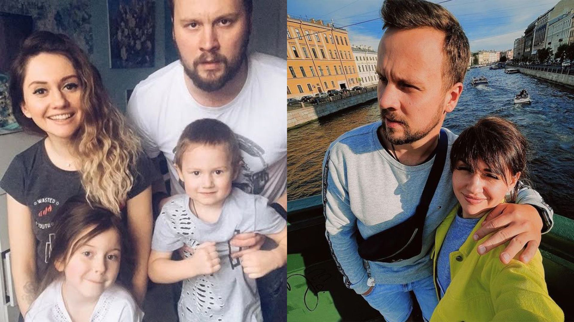 Певица Аня Руднева и музыкант Дмитрий Белин с детьми