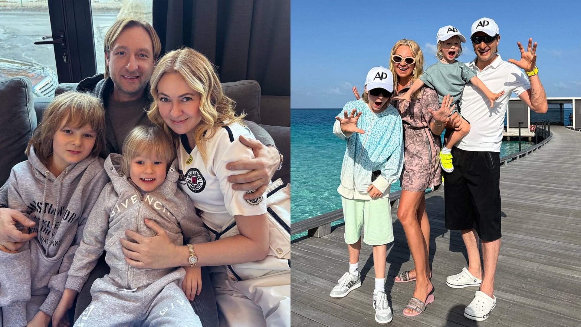 Фигурист Евгений Плющенко, продюсер Яна Рудковская, их дети Арсений и Александр