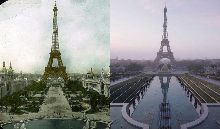 Вид на Эйфелеву башню: в 1900 и сейчас