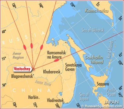 Расположение будущего российского космодрома